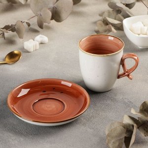 Чайная пара керамическая «Аура», 2 предмета: чашка 200 мл, блюдце d=13 см, цвет оранжевый