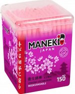 Палочки ватные гигиен. &quot;MANEKI&quot; (серия Sakura) с розовым бум. стиком, в пласт. коробке, 150 шт./уп.