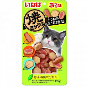 INABA Yakimiksu Снеки со вкусом кацуобуси, морского гребешка и бульона для кошек 25 гр