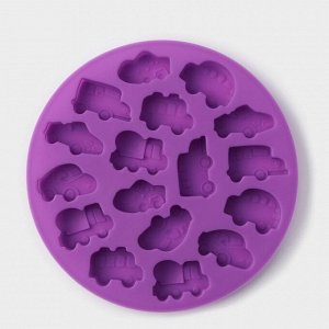 Форма для мармелада Доляна «Машинки», силикон, d=12 см, 17 ячеек, цвет фиолетовый