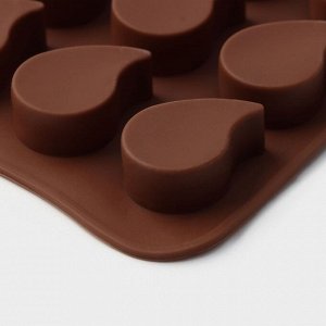 Форма для шоколада Доляна «Капелька», силикон, 21,5x10,4x1,3 см, 15 ячеек (2,3x3 см), цвет коричневый