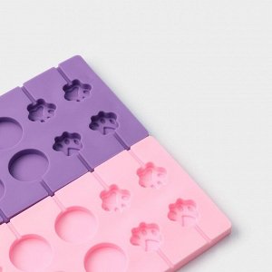 Форма силиконовая для леденцов Доляна «Вкусная сладость», 26,5x11,5 см, 12 ячеек (d=4 см), с палочками, цвет МИКС