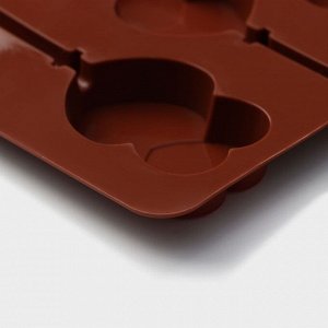 Форма силиконовая для леденцов Доляна «Влюблённость», 9,5x24x1 см, 6 ячеек (4,2x3,3 см), с палочками, цвет МИКС