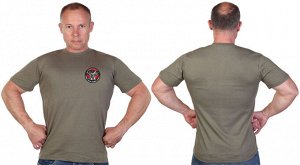 Оливковая хлопковая футболка с термоаппликацией "Доброволец Z, - Кровь. Честь. Родина. Отвага"