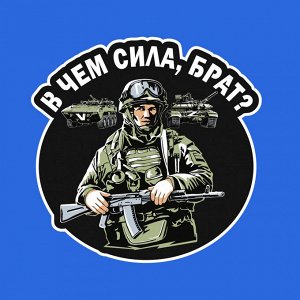 Васильковая футболка с термотрансфером "В чём сила, брат?", (тр. №46)