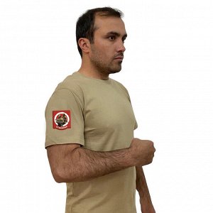 Песочная футболка с термотрансфером "Отважные" на рукаве, (тр. №80)