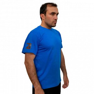 Голубая мужская футболка с литерой Z, - Георгиевская лента и боец (тр. №35)