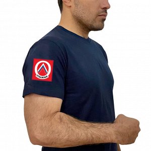 Тёмно-синяя футболка "Отважные" с термотрансфером на рукаве, (тр. 87)