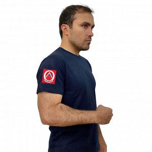 Тёмно-синяя футболка "Отважные" с термотрансфером на рукаве, (тр. 87)