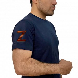 Тёмно-синяя футболка с гвардейским термотрансфером Z на рукаве, (тр. №33)