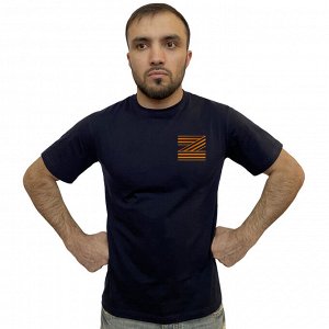 Тёмно-синяя футболка с гвардейским термотрансфером Z, (тр. №66)