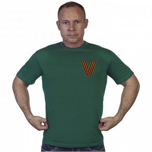 Зелёная футболка с гвардейским трансфером V, (тр. №68)