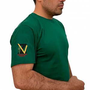 Зелёная футболка с символикой ZV на рукаве, – &quot;Поддержим наших!&quot; (тр. №55)