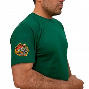 Зелёная футболка с термоаппликацией &quot;Zа Донбасс&quot; на рукаве, (тр. №77)
