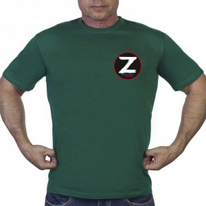 Зеленая футболка с термопринтом «Z», - За победу, поддержим наших!