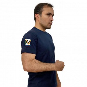 Тёмно-синяя футболка с термотрансфером ZV на рукаве, – "Поддержим наших!" (тр. №53)
