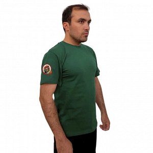 Зелёная футболка с термотрансфером "Где отвага, там сила" на рукаве, (тр. №82)
