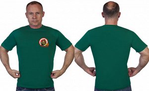 Зелёная футболка с термотрансфером "Где отвага, там сила", (тр. №82)