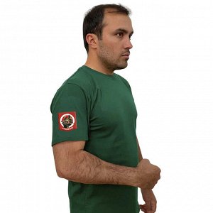 Зелёная футболка с термотрансфером "Отважные" на рукаве, (тр. №80)