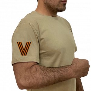 Трендовая хлопковая футболка с литерой V, - Георгиевская лента (тр. №68)