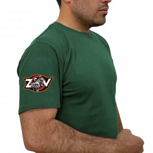 Зелёная футболка с термотрансфером ZOV на рукаве, (тр. №83)