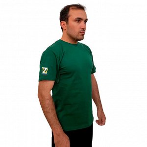 Зелёная футболка с термотрансфером ZV на рукаве, – "Поддержим наших!" (тр. №53)