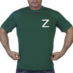 Зеленая футболка с термотрансфером символ «Z», – поддержим наших!