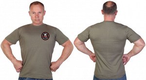 Трикотажная оливковая футболка с термоаппликацией "Доброволец Z, - Кровь. Честь. Родина. Отвага"