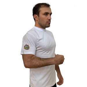 Мужская белая футболка "Zа Донбасс", с термотрансфером на рукаве (тр. 79)