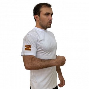Мужская белая футболка Z на рукаве, с георгиевским термотрансфером (тр. 66)