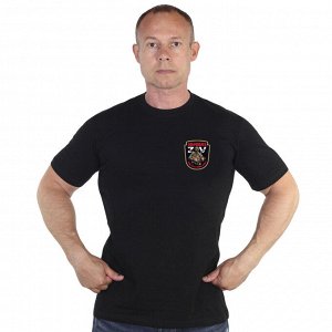 Трикотажная черная футболка с термотрансфером "Доброволец ZV, - Кровь. Честь. Родина. Отвага"