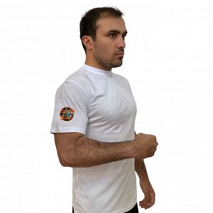 Мужская белая футболка ЛДНР на рукаве, с терморансфером "Zа ПраVду"  (тр. 71)