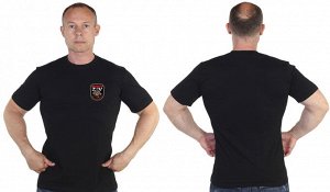 Трикотажная черная футболка с термотрансфером "Доброволец ZV, - Кровь. Честь. Родина. Отвага"