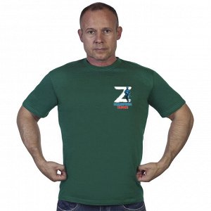 Мужская зеленая футболка с термотрансфером символ «Z», - За победу, поддержим наших!