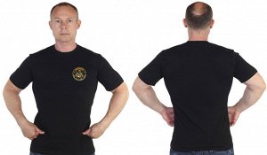 Трикотажная черная футболка с термотрансфером "Доброволец, - Кровь. Честь. Родина. Отвага"