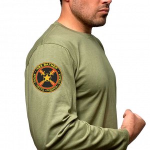 Мужская оливковая футболка с длинным рукавом с термонаклейкой "ЧВК Вагнер", - Кровь. Честь. Родина. Отвага"