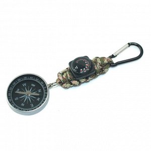 Походный компас на брелке с термометром и карабином, - Многофункциональный брелок с компасом и термометром для подвешивания на карабин. Темляк связан из прочного паракорда, который в экстренной ситуац
