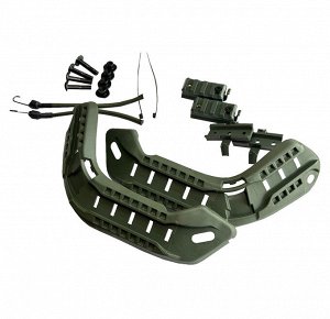 Комплект направляющих с крепежом на тактический шлем (олива), - В комплект входят две боковые направляющие рельсовые планки со всем необходимым наборам для крепления на тактический шлем, включая эласт