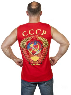 Красная мужская майка с гербом СССР, - для тех, кто помнит о Великой Державе! №463