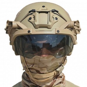 Откидные флип-очки для тактического шлема (песок) с кронштейном, - Отлично подходят к тактическому шлему, устраняя любые зазоры или дискомфорт, которые могут возникнуть при попытке носить отдельные оч