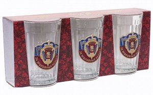 Подарочные стаканы сотрудникам Уголовного розыска, - набор из трёх гранёных стаканов с накладками