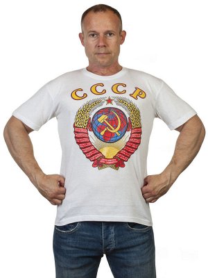Белая футболка с цветным гербом СССР, – эффект рисованного изображения, приятный материал, размерный ряд от S до XXXL №18