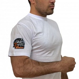 Белая футболка "Zа Донбасс" с трансфером на рукаве, (тр. 76)