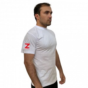 Белая футболка Z "Zадача будет выполнена", с принтом на рукаве (тр. 37)