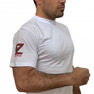 Белая футболка Z "За Победу!", - термотрансфер на рукаве (тр. 32)
