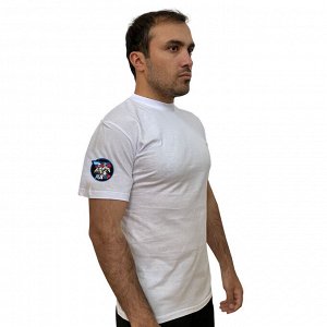 Белая футболка ЛДНР, с авторским трансфером на рукаве (тр. 73)