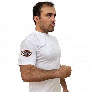 Белая футболка с термотрансфером ZOV на рукаве, (тр. №83)