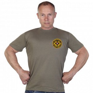 Оливковая мужская футболка с термоаппликацией "Доброволец, - Кровь. Честь. Родина. Отвага"