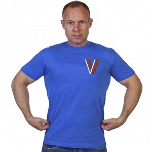 Васильковая футболка с символикой V, (тр. №67)