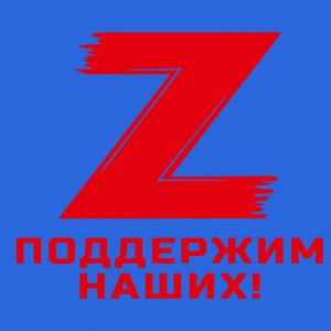Васильковая футболка с термоаппликацией Z "Поддержим наших!", (тр. №5)